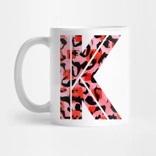 Abstract Letter K Watercolour Leopard Print Alphabet Red Mug